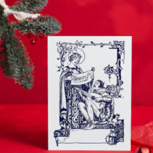 Cartão De Festividades Arte Novo de Cantores de Natal Medievais Vintage