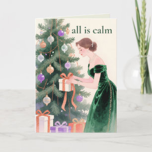 Cartão De Festividades Arte Pintada com Linha Natal Moderno Emerald Eve