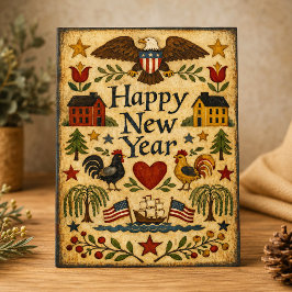Cartão De Festividades Arte Popular Americana Primitiva Ano Novo