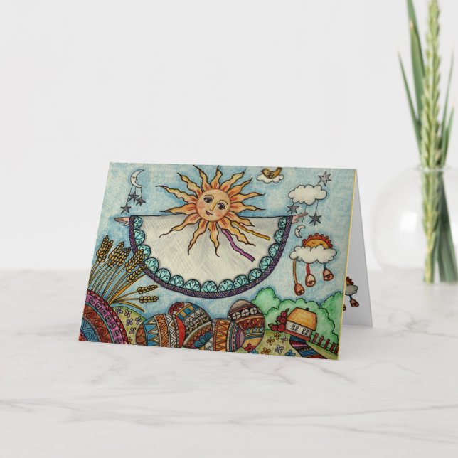 Cartão De Festividades Arte popular do ucraniano do nascer do sol da (Frente)