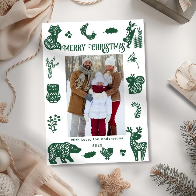 Cartão De Festividades Arte Popular Escandinava Floresta Animais Silvestr (Criador carregado)