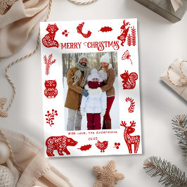 Cartão De Festividades Arte Popular Escandinava Floresta Animais Silvestr