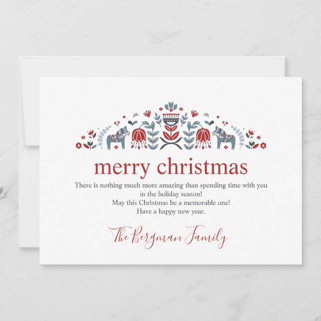 Cartão De Festividades Arte Popular Escandinava Foto Cavalo Dala Natal (Frente)