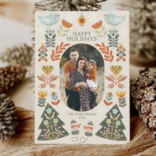 Cartão De Festividades Arte Popular Nórdica Natal Oval Foto