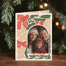 Cartão De Festividades Arte Popular Vermelha e Verde Dobrável 2 Fotos