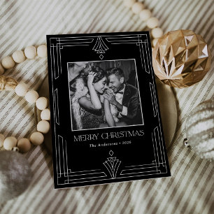 Cartão De Festividades Arte Preto Deco Natal com Foto Moderna