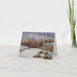 Cartão De Festividades Arte rural da cena da neve das casas de campo do