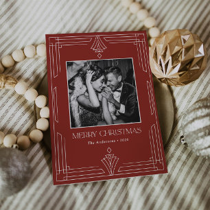 Cartão De Festividades Arte Vermelho Deco Natal Moderno com Foto
