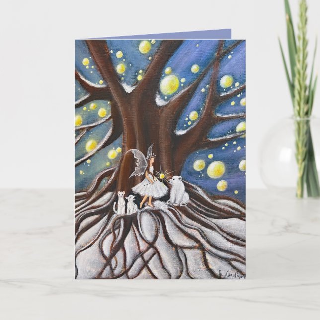 Cartão De Festividades Arte Whimsical do Conselho de inverno (Frente)