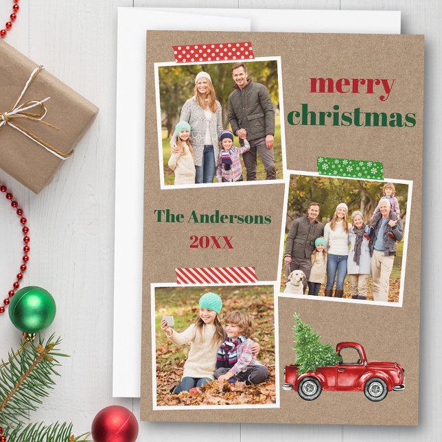 Cartão De Festividades Artesanato Fita Vermelha Caminhão Natal Kraft (Customize to add text to back of card.)