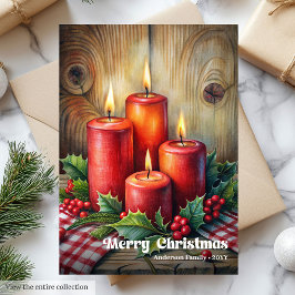 Cartão De Festividades Artful Christmas candles vintage holly berry card