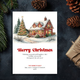 Cartão De Festividades Artful Christmas scene cute festive home greeting