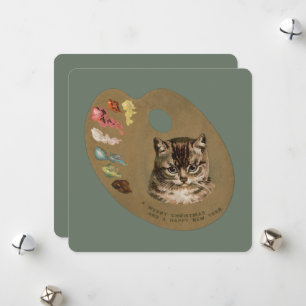 Cartão De Festividades Artista de Gatos do Natal Cottagecore Vitoriano Vi