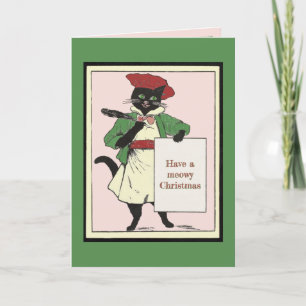 Cartão De Festividades Artista Gato Preto Vintage Meowy Natal Férias C