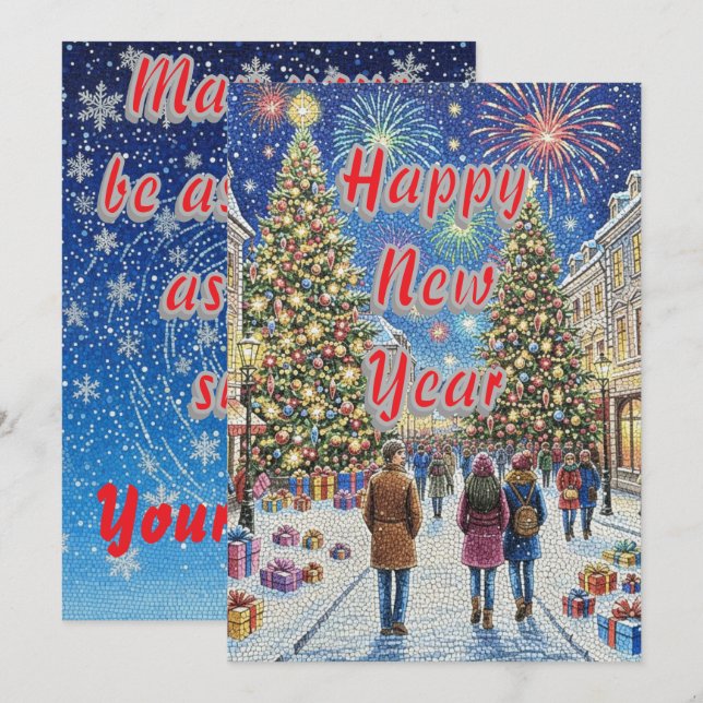 Cartão De Festividades Artistic Mosaic New Year Celebration Holiday Card (Frente/Verso)