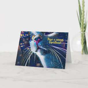 Cartão De Festividades Artsy Starry Night Style Cat Art Meowy Natal