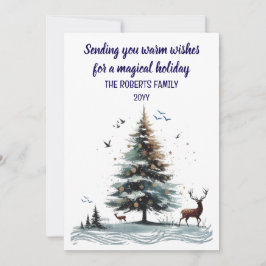 Cartão De Festividades Árvore Abstrata com Veado em Estilo Aquarela