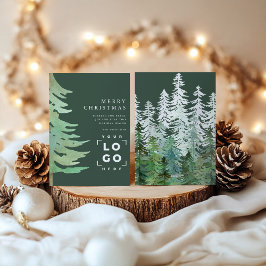 Cartão De Festividades Árvore aquarela corporativa verde elegante
