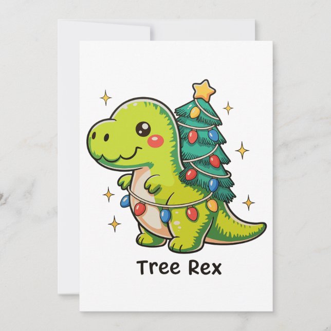 Cartão De Festividades Árvore Bastante Rex Natal Dinossauro T Rex Xmas Lu (Frente)