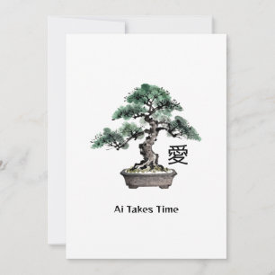 Cartão De Festividades Árvore Bonsai Caligrafia Japonesa do Amor do Dia d