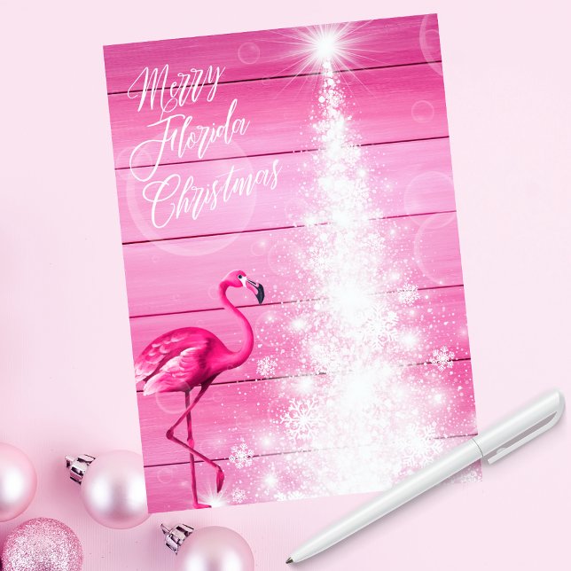 Cartão De Festividades Árvore Branca Flamingo, Rosa de Natal da Flórida (Criador carregado)