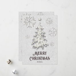 Cartão De Festividades Árvore brilhante Dourada de Natal branco Elegante