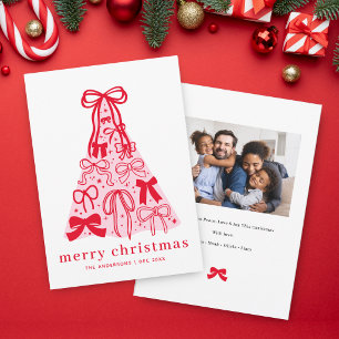 Cartão De Festividades Árvore com Laço Vermelho Foto Moderna Família Aleg