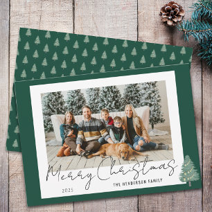 Cartão De Festividades Árvore de Aquarela Moderna & Luzes Foto de Natal