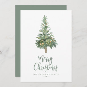 Cartão De Festividades Árvore de Aquarelas de Natal Verde Boho Não Foto