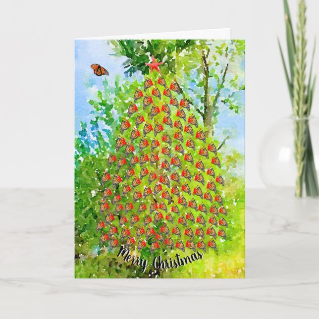 Cartão De Festividades Árvore de borboletas de Natal Merry (Frente)