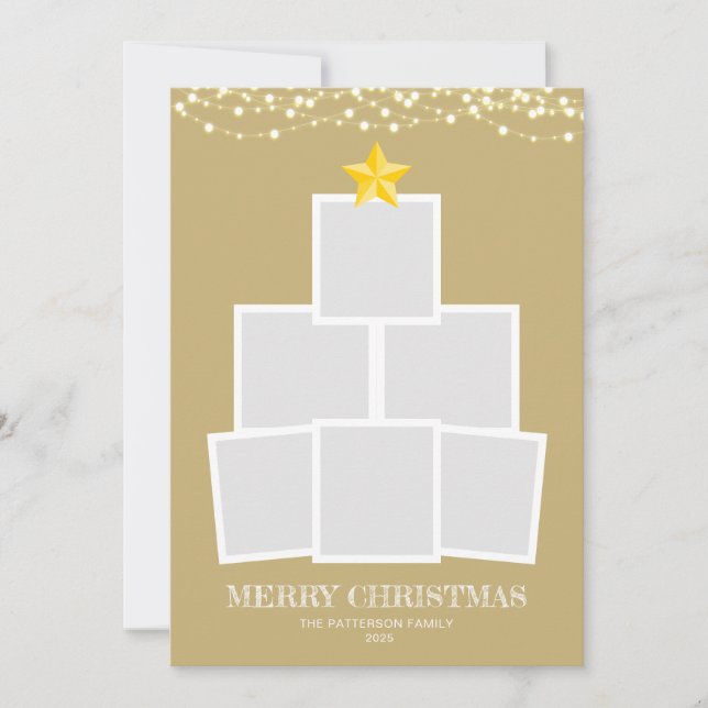 Cartão De Festividades Árvore de Colagem de Fotografias Douradas Semanas  (Frente)