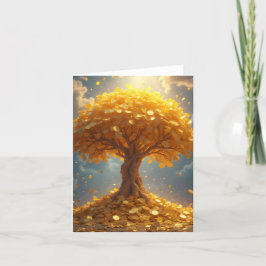 Cartão De Festividades árvore de dinheiro dourado moedas de ouro