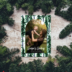 Cartão De Festividades Árvore de Fotografias de Árvores de Natal Verde