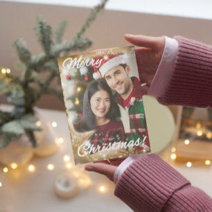 Cartão De Festividades Árvore de Fotografias Elegante 1 Dourada Estrela d