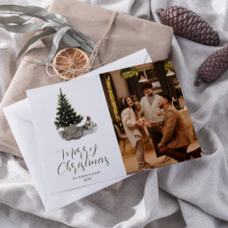 Cartão De Festividades Árvore de Fotos Whimsical Watercolor Feliz Natal