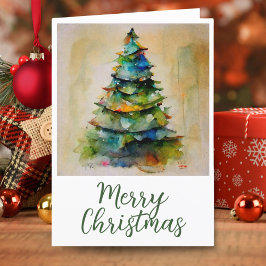 Cartão De Festividades Árvore de Natal Alegre Artística Aquarela Festiva