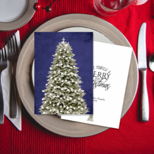 Cartão De Festividades Árvore de Natal Alegre Pequena Aquarela Azul Naval