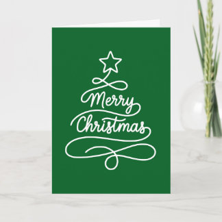 Cartão De Festividades Árvore de Natal Alegre Verde Minimalista Arte Line
