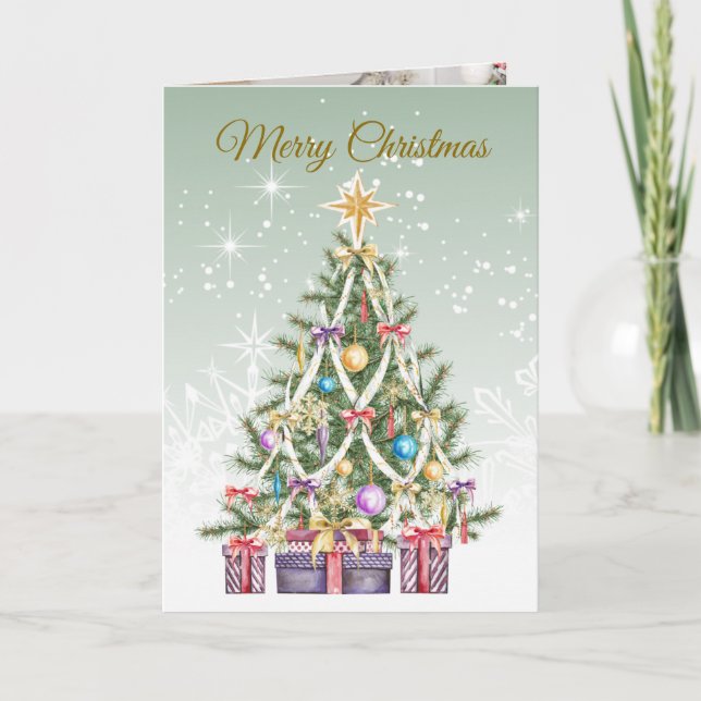 Cartão De Festividades Árvore de Natal, apresenta foto (Frente)