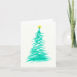 Cartão De Festividades Árvore de Natal Aquarela Evergreen Árvore