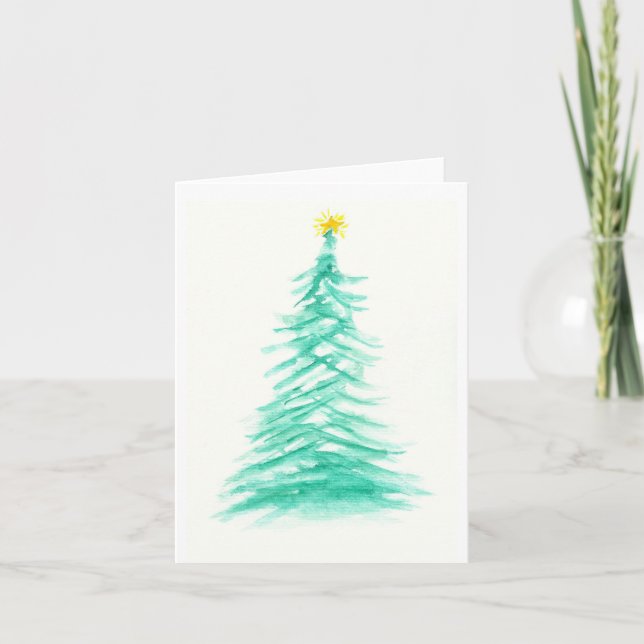 Cartão De Festividades Árvore de Natal Aquarela Evergreen Árvore (Frente)