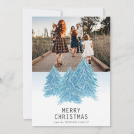 Cartão De Festividades Árvore de Natal Artística em Aquarela Azul Foto  