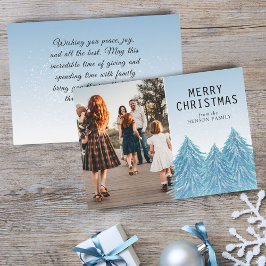 Cartão De Festividades Árvore de Natal Artística em Aquarela Azul Foto Ho