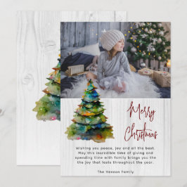 Cartão De Festividades Árvore de Natal Artística em Aquarela em Madeira F