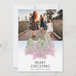 Cartão De Festividades Árvore de Natal Artística em Aquarela Rosa Foto Ho