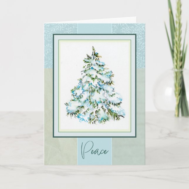 Cartão De Festividades Árvore de Natal Árvore de Natal Neve Aquarela Cart (Frente)