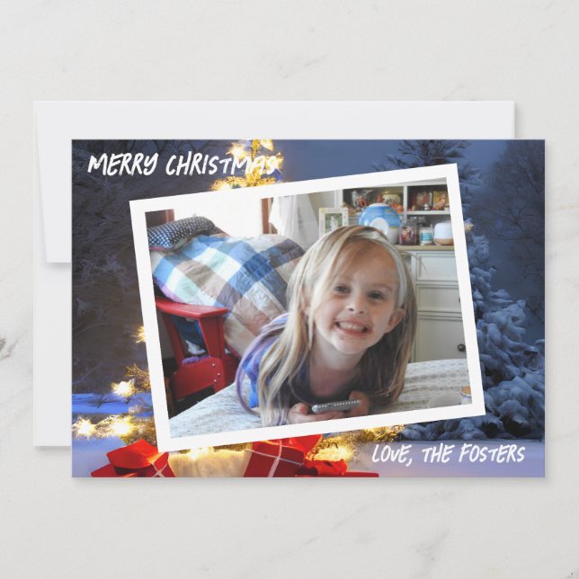 Cartão De Festividades Árvore de Natal azul e dourada Foto Feriado (Frente)