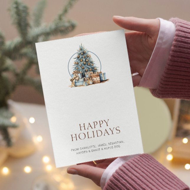 Cartão De Festividades Árvore de Natal Azul Personalizada (Blue Christmas Tree Personalized Holiday Cards from Ricaso. Stunning, Simple Christmas cards)