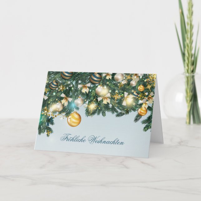 Cartão De Festividades Árvore de Natal, Baubles German Holiday Card (Frente)