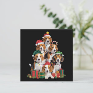 Cartão De Festividades Árvore de Natal Beagle Com Chapéu de Papai Noel Mã
